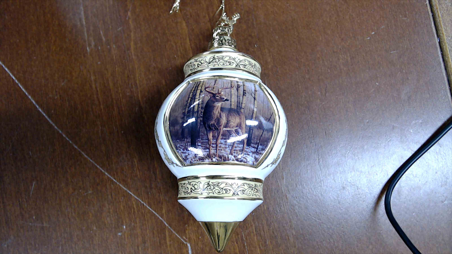 Vintage White & Gold Deer Finial Christmas Ornament, Stag Topper – 5.5" Tall