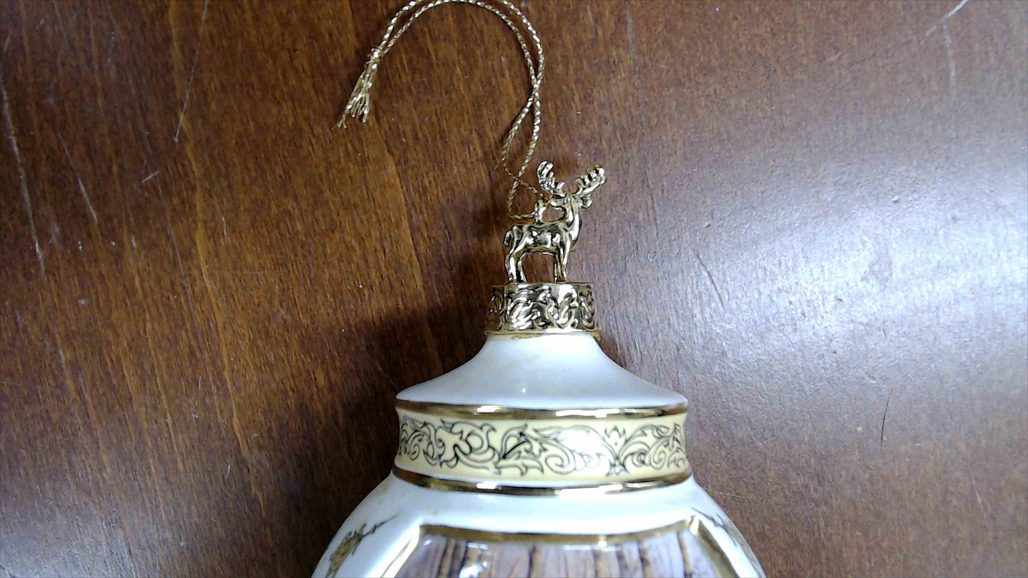 Vintage White & Gold Deer Finial Christmas Ornament, Stag Topper – 5.5" Tall