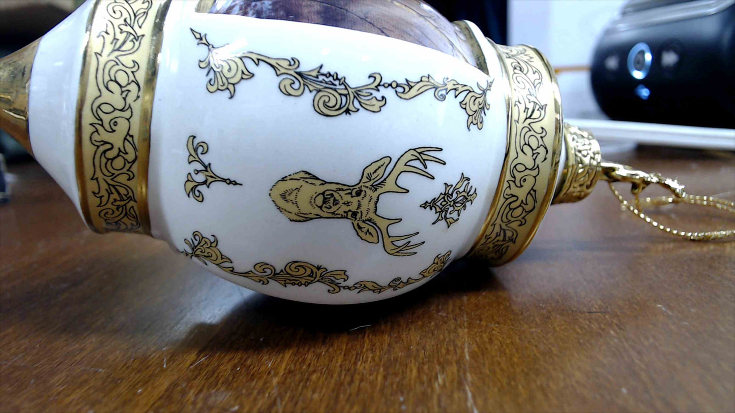 Vintage White & Gold Deer Finial Christmas Ornament, Stag Topper – 5.5" Tall