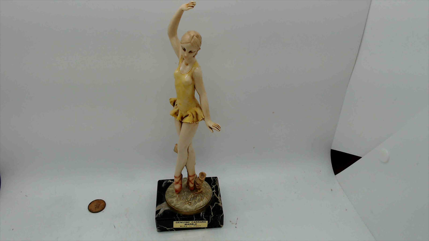 Vintage Italian Ballerina Figurine on Genuine Carrara Marble Base – 9” – Made in Italy