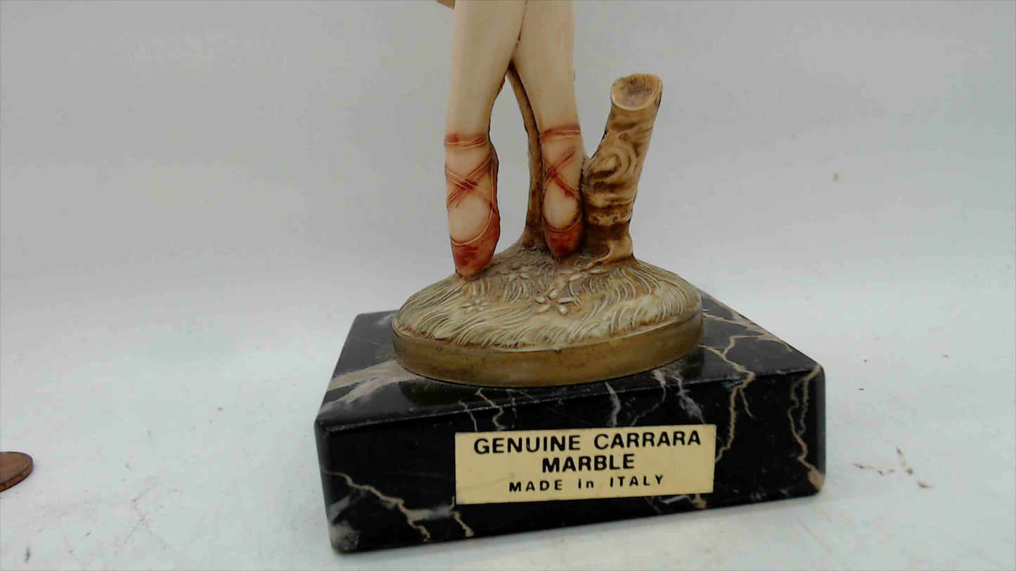Vintage Italian Ballerina Figurine on Genuine Carrara Marble Base – 9” – Made in Italy