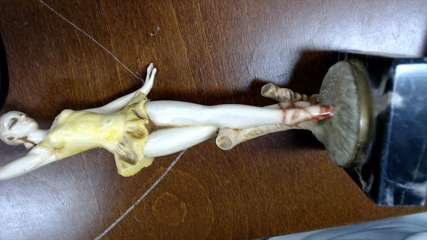 Vintage Italian Ballerina Figurine on Genuine Carrara Marble Base – 9” – Made in Italy