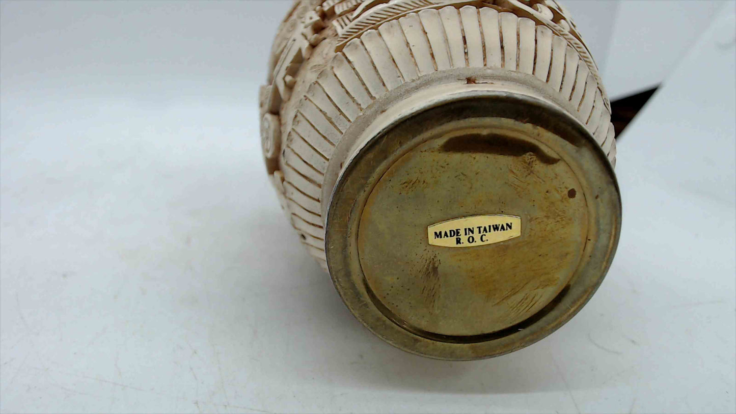 Vintage Hand-Carved Faux Ivory Asian Scenic Vase – Made in Taiwan R.O.C. – 6.5” Tall