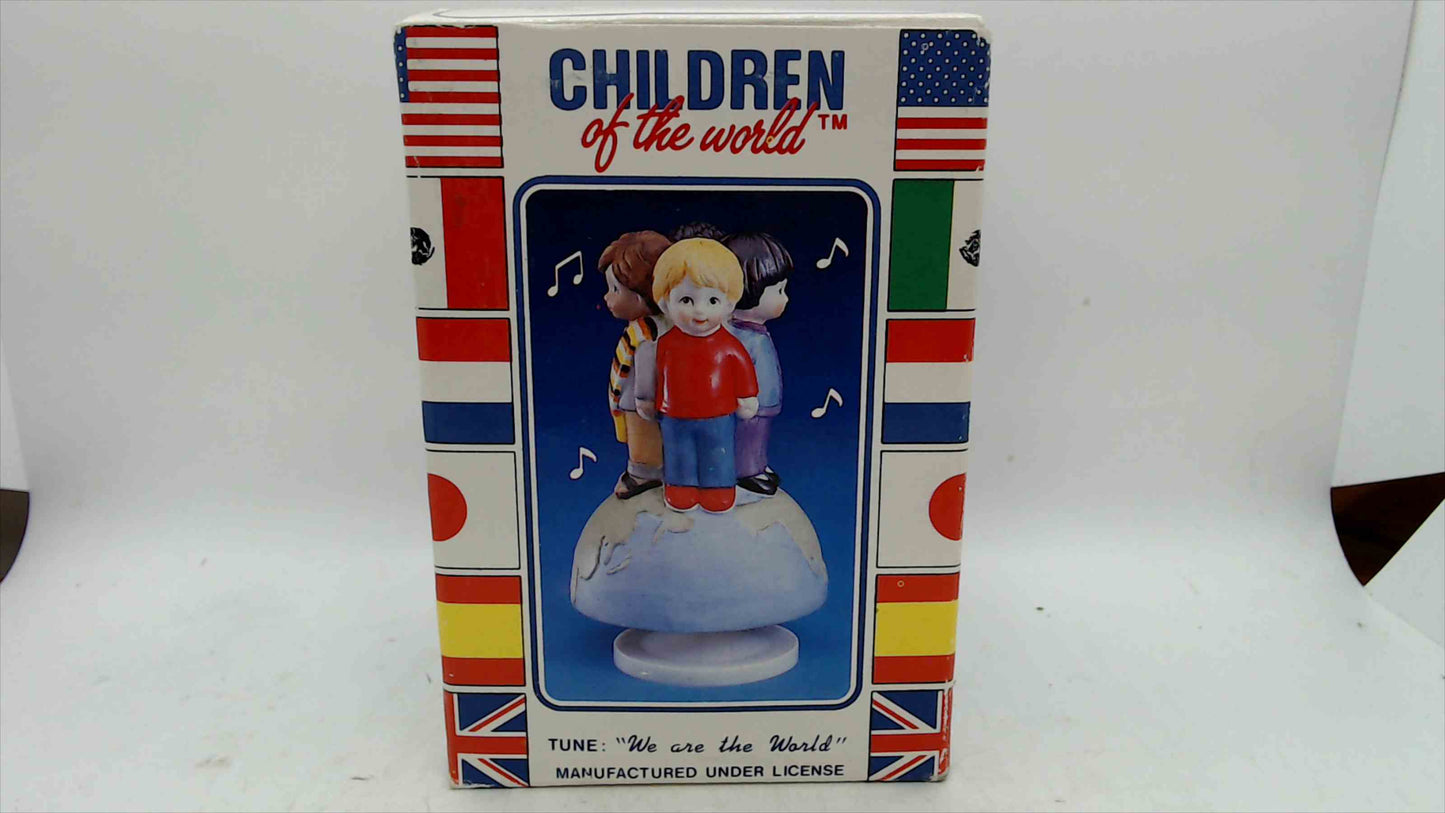 1985 “Children of the World” Musical Figurine – 4 Children on Globe – Plays We Are the World – Boxed – Taiwan