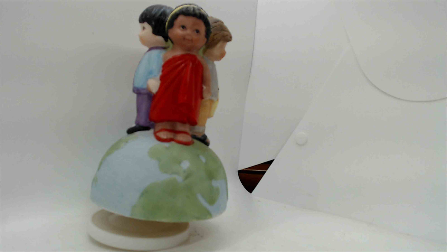 1985 “Children of the World” Musical Figurine – 4 Children on Globe – Plays We Are the World – Boxed – Taiwan