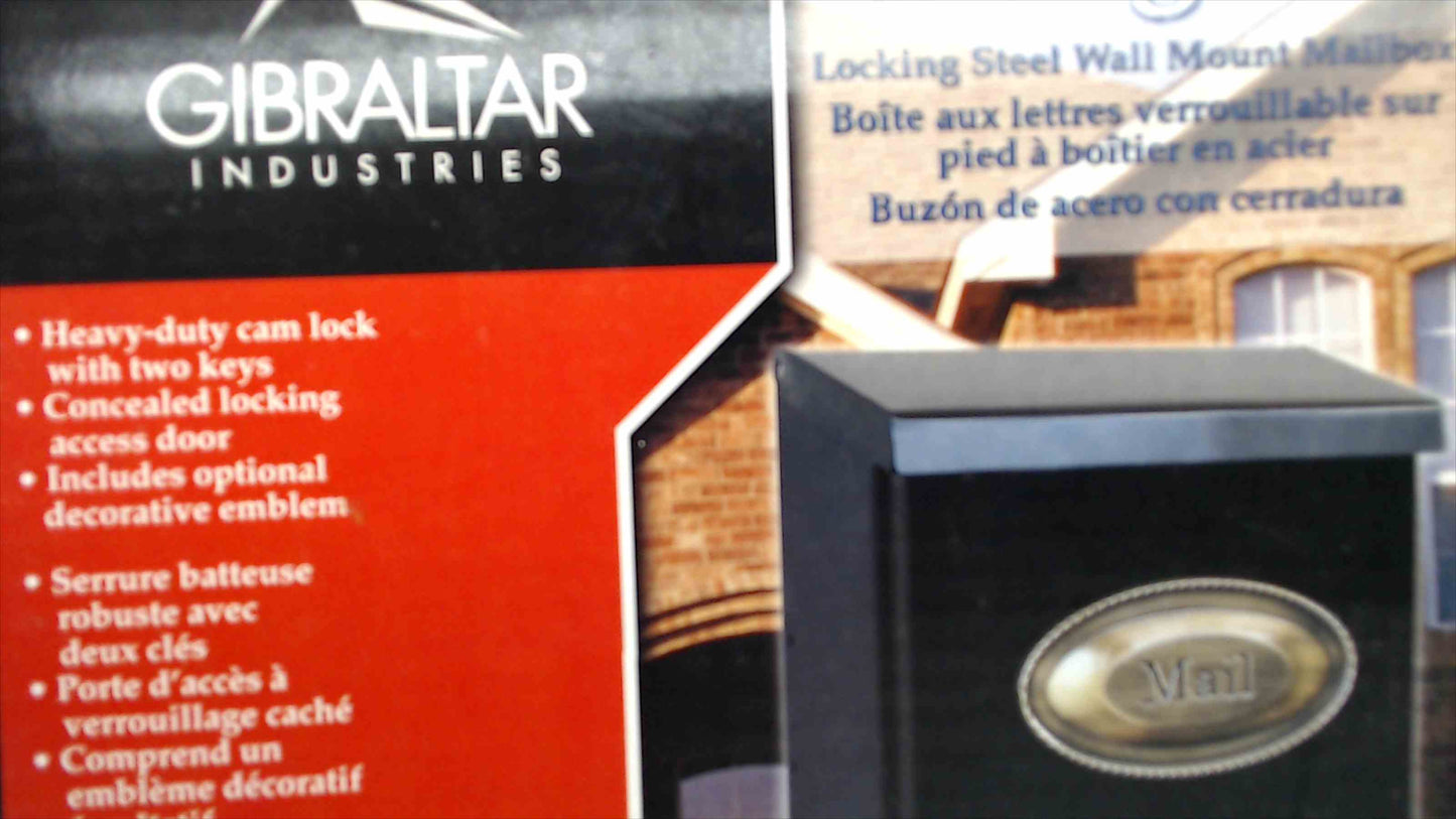 Gibraltar Industries Designer Locking Steel Wall Mount Mailbox – Black – New (Open Box, Damaged Packaging)
