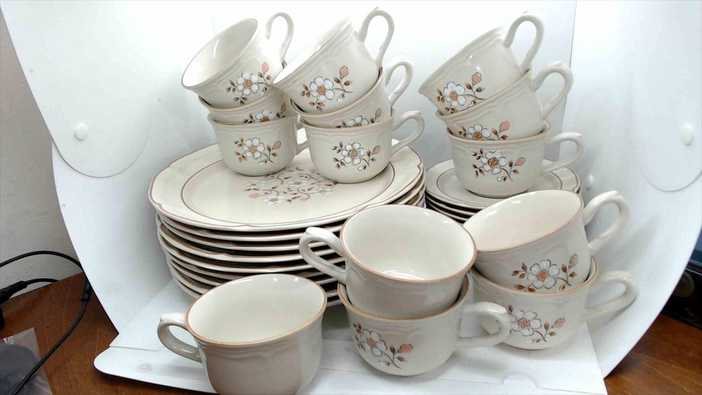 Covington Edition “Idlewild” Stoneware Set – 32 Pieces – 9 Dinner Plates, 9 Salad Plates, 14 Cups – Japan – Like New