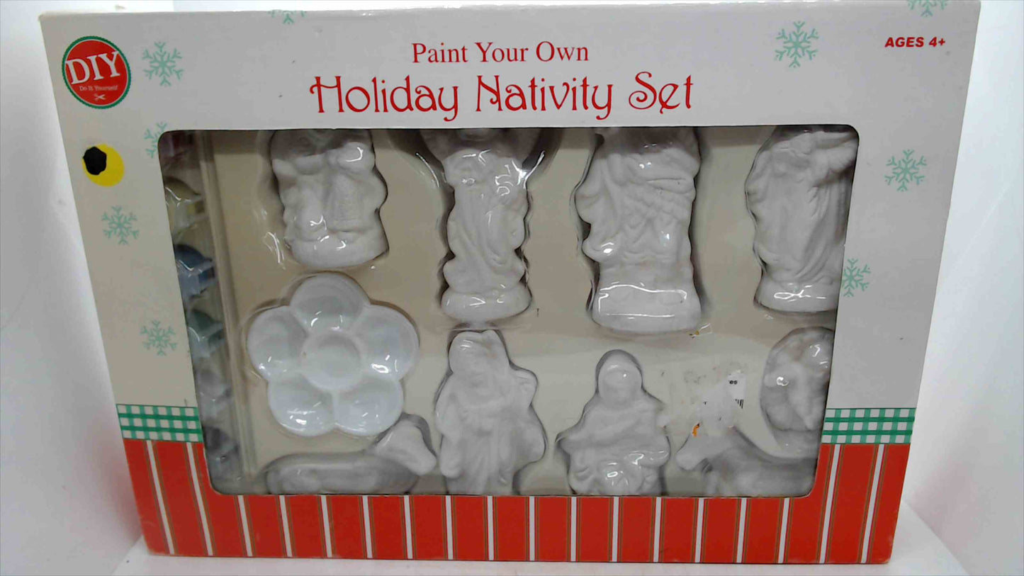 DIY “Paint Your Own” Holiday Nativity Set – 9 Figures w/ Paints, Brushes & Palette – Brand New (Open Box)