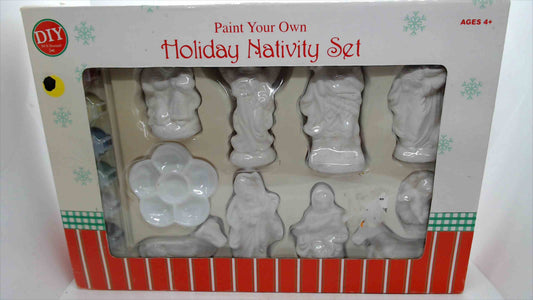 DIY “Paint Your Own” Holiday Nativity Set – 9 Figures w/ Paints, Brushes & Palette – Brand New (Open Box)
