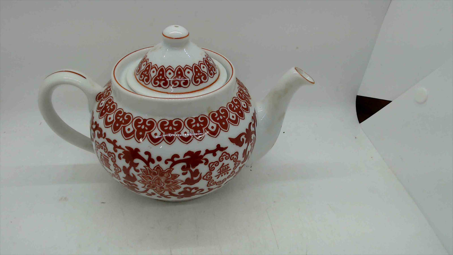 Darchung Red & White Porcelain Teapot – Double Happiness Motif – 5.5" Tall w/ Lid