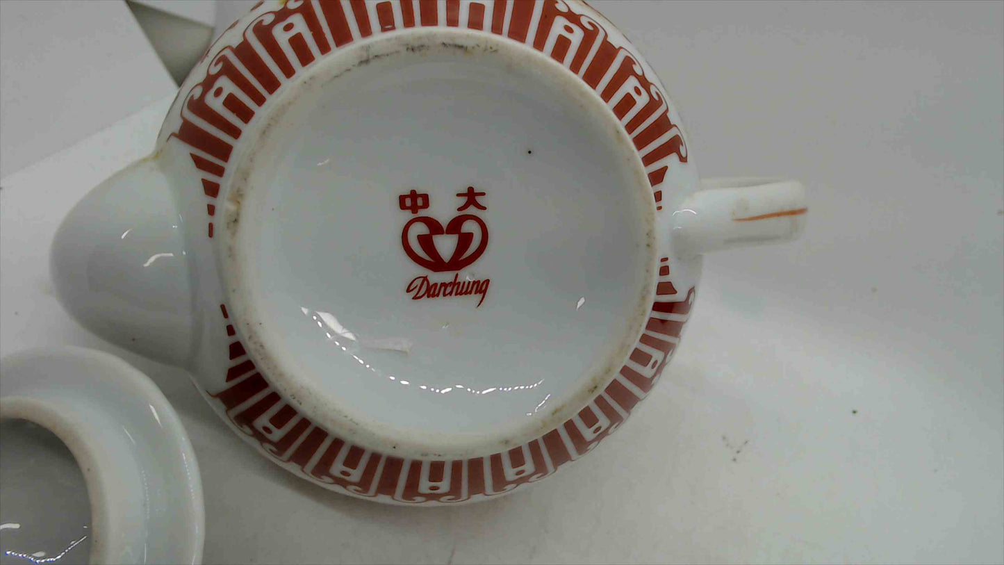 Darchung Red & White Porcelain Teapot – Double Happiness Motif – 5.5" Tall w/ Lid