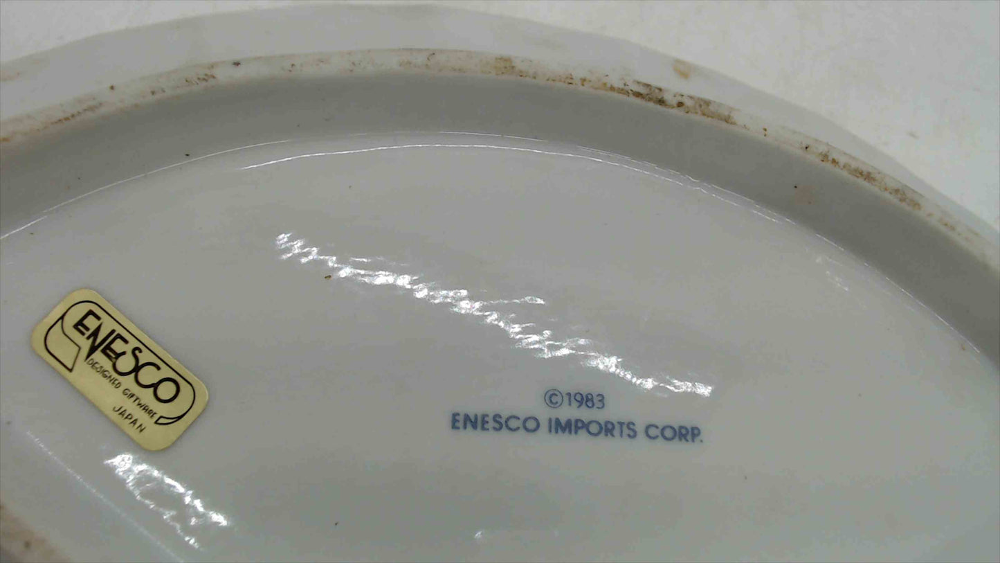 Vintage Enesco Fan-Shaped Porcelain Tray – Birds & Blossoms (1983, Japan)