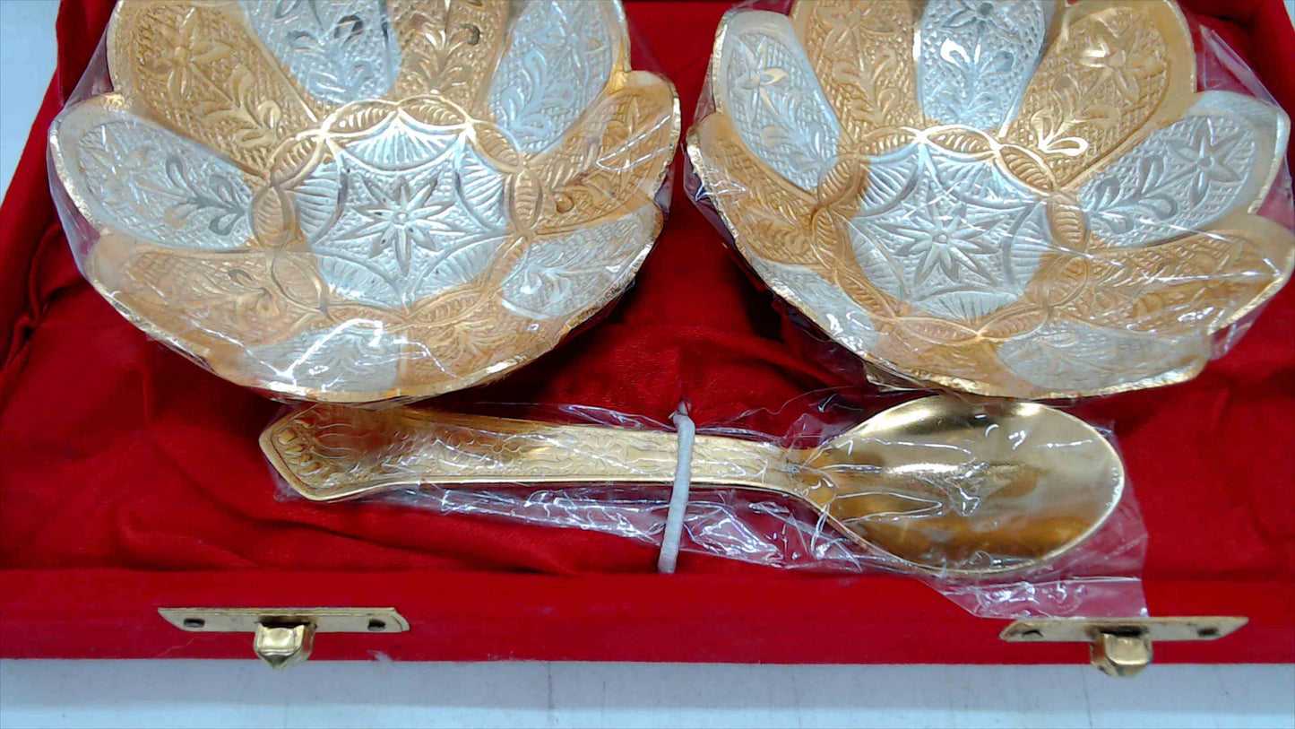 Gold & Silver Etched Serving Set in Red Velvet Gift Box – 4-Piece