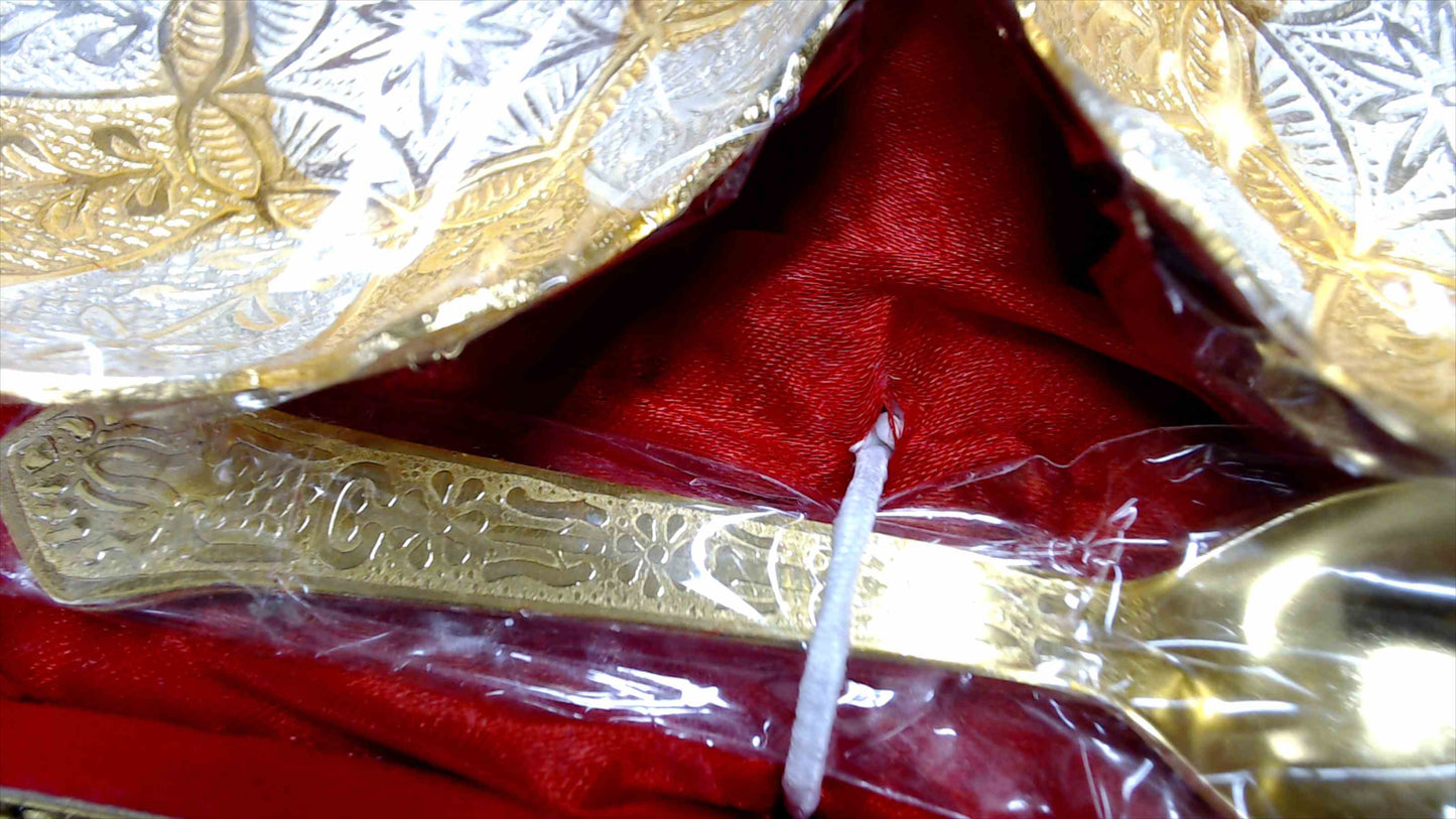 Gold & Silver Etched Serving Set in Red Velvet Gift Box – 4-Piece