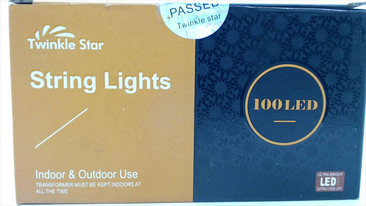 Twinkle Star 100-LED String Lights – 33 ft (50 ft total w/ lead) – Warm White – Indoor/Outdoor – Open Box New