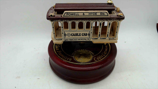 Vintage San Francisco Cable Car Music Box – Powell & Hyde – Wood Base – Tested & Working – ~4.5" T x 4.5" W