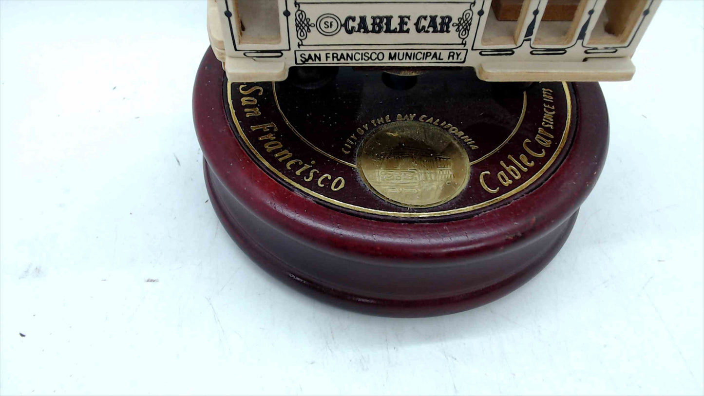 Vintage San Francisco Cable Car Music Box – Powell & Hyde – Wood Base – Tested & Working – ~4.5" T x 4.5" W