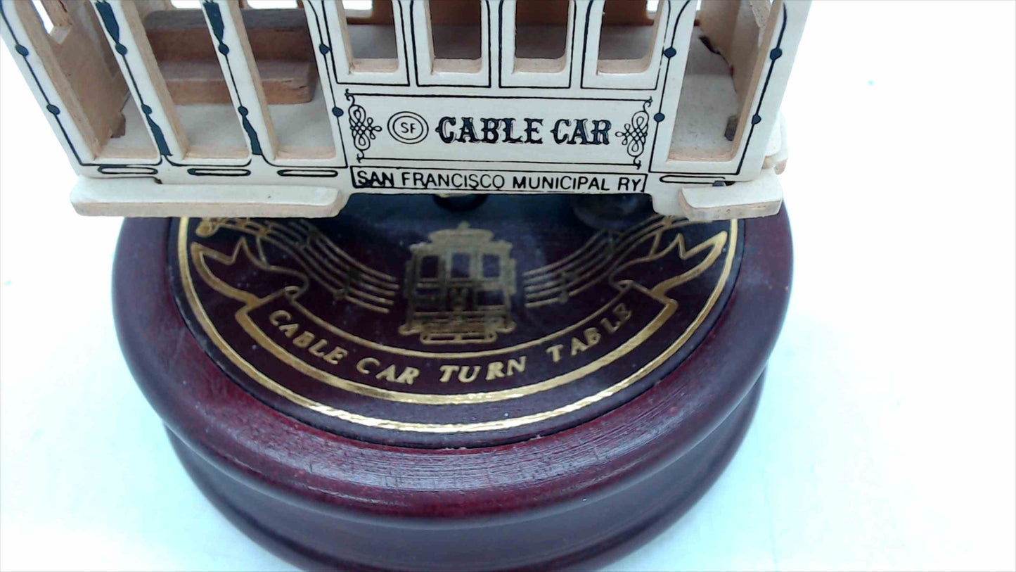 Vintage San Francisco Cable Car Music Box – Powell & Hyde – Wood Base – Tested & Working – ~4.5" T x 4.5" W