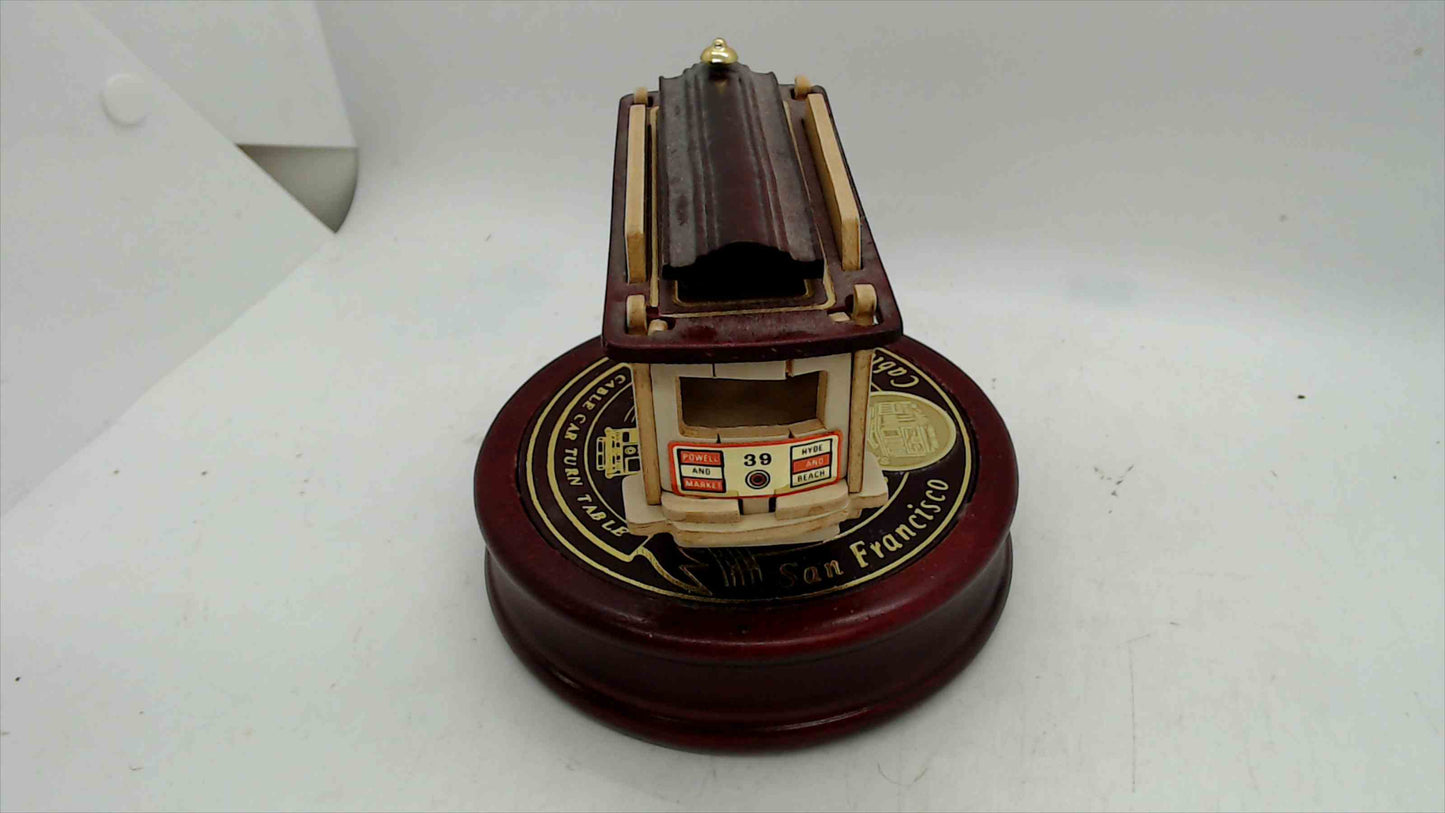 Vintage San Francisco Cable Car Music Box – Powell & Hyde – Wood Base – Tested & Working – ~4.5" T x 4.5" W