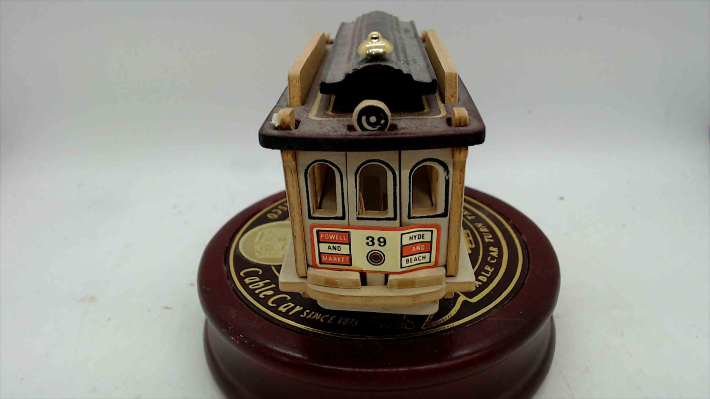 Vintage San Francisco Cable Car Music Box – Powell & Hyde – Wood Base – Tested & Working – ~4.5" T x 4.5" W