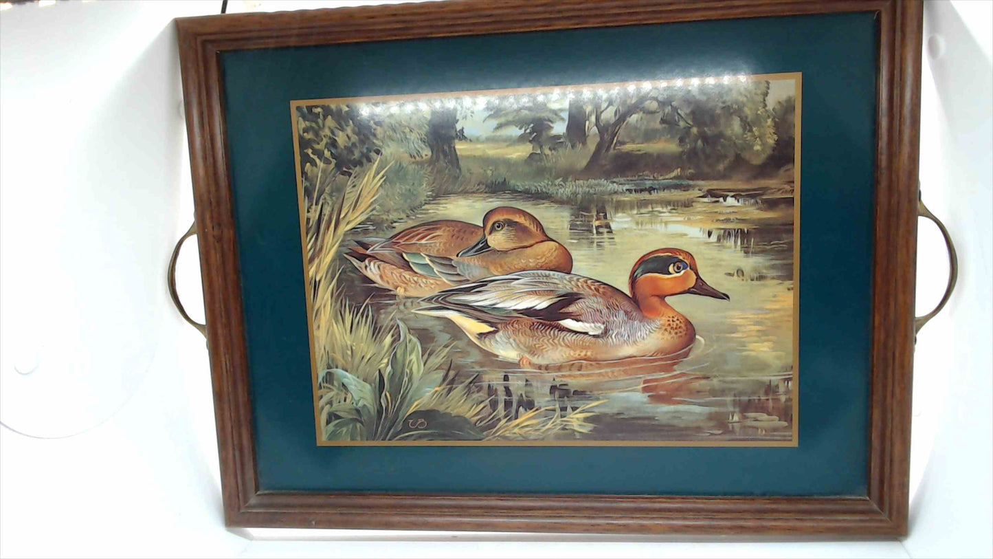 Vintage Pimpernel Wood Serving Tray w/ Ducks Artwork, Brass Handles – Made in England – ~12" x 18"