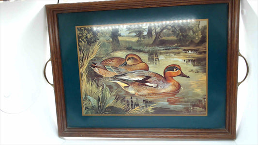Vintage Pimpernel Wood Serving Tray w/ Ducks Artwork, Brass Handles – Made in England – ~12" x 18"