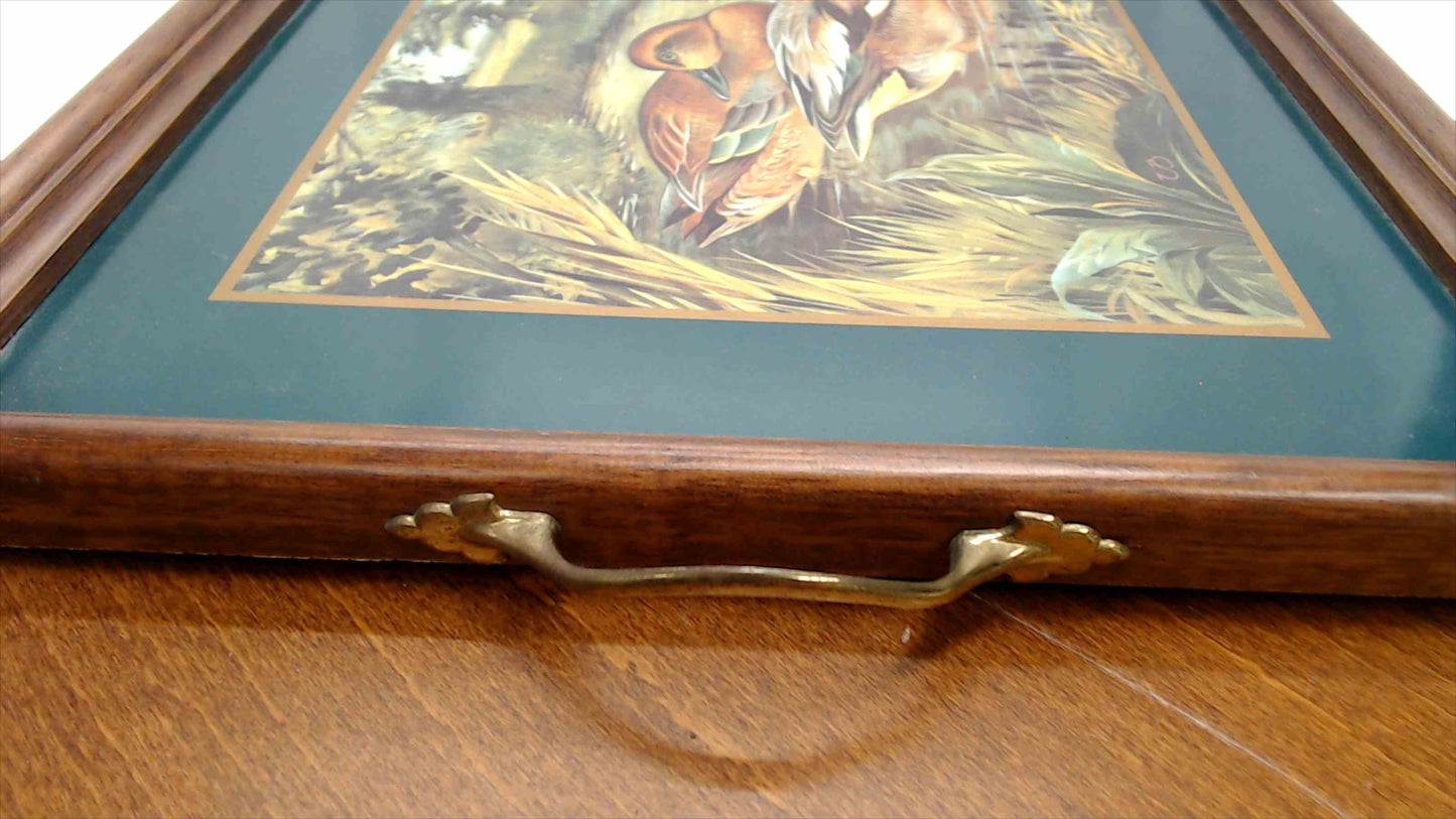 Vintage Pimpernel Wood Serving Tray w/ Ducks Artwork, Brass Handles – Made in England – ~12" x 18"