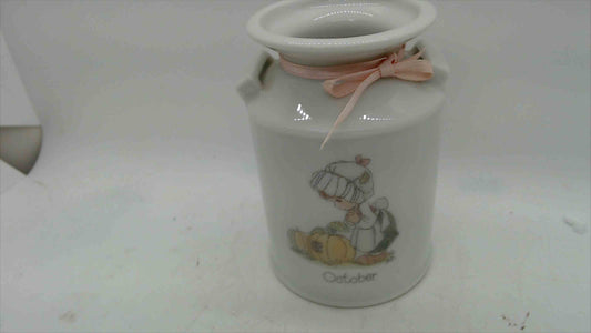 Precious Moments “October” Mini Milk Can Bud Vase – Enesco Japan (1988) – 4” Ceramic