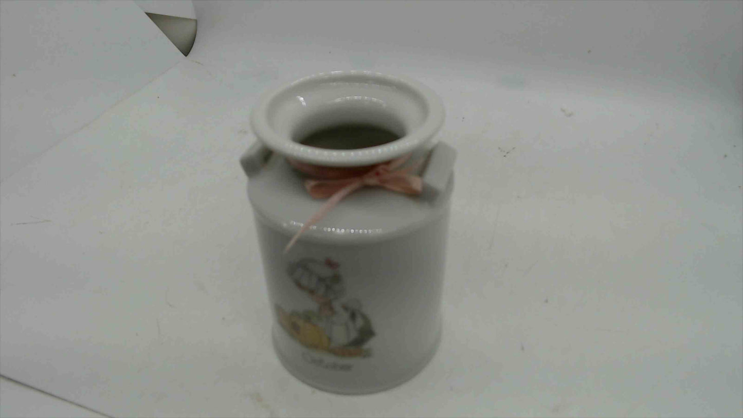 Precious Moments “October” Mini Milk Can Bud Vase – Enesco Japan (1988) – 4” Ceramic