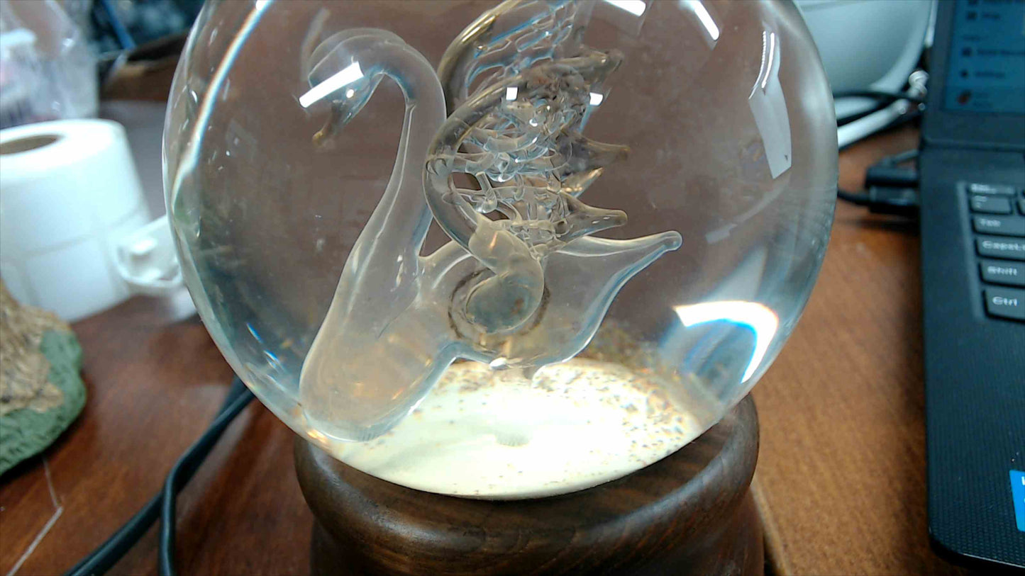 Vintage Price Products Glass Swan Musical Snow Globe – Wood Base, Tested, 6” Tall