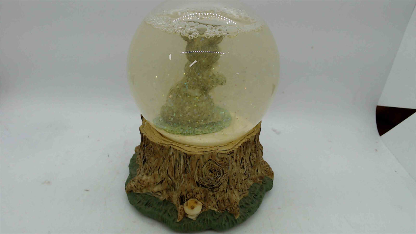 Woodland Bunny Musical Snow Globe on Tree Stump Base – 6" – Tested/Plays