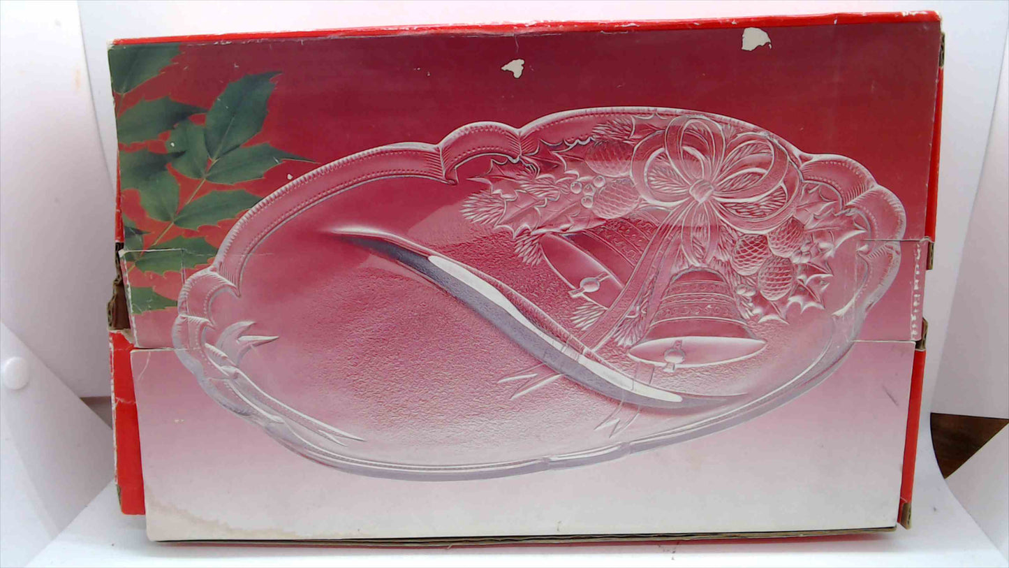 Mikasa Crystal “Holiday Bells” Divided Relish Tray RC197/345 – New in Box, 12" x 8"