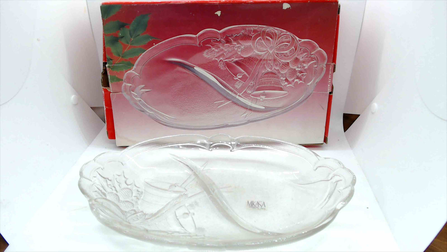 Mikasa Crystal “Holiday Bells” Divided Relish Tray RC197/345 – New in Box, 12" x 8"