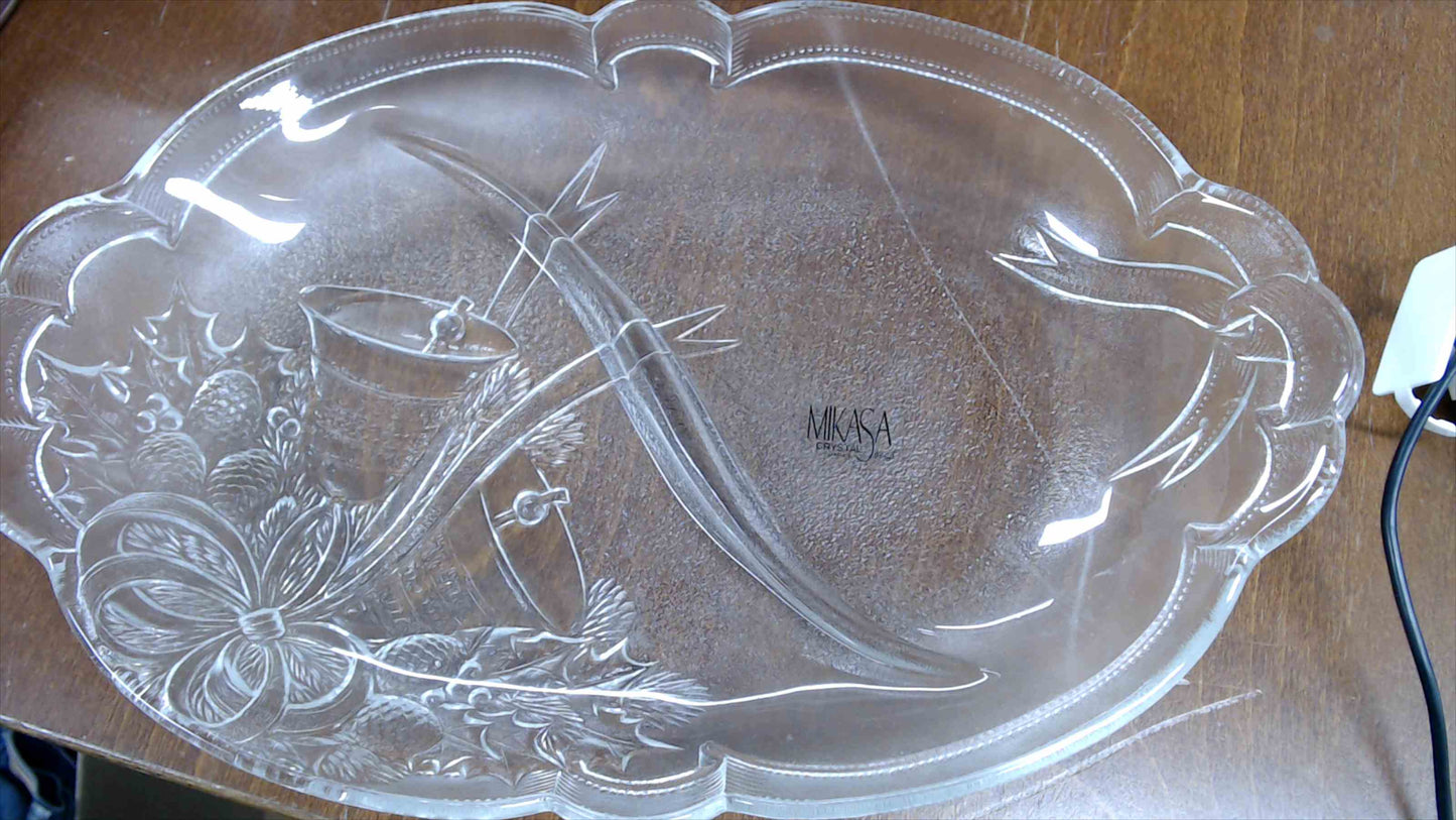 Mikasa Crystal “Holiday Bells” Divided Relish Tray RC197/345 – New in Box, 12" x 8"