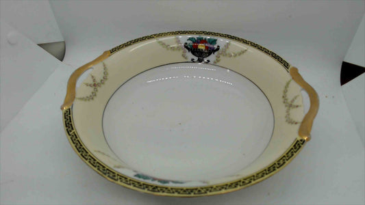 Noritake Hand-Painted Double-Handle Serving Bowl, Fruit Basket & Floral Swags, 9.5" – Japan (M-in-Wreath)