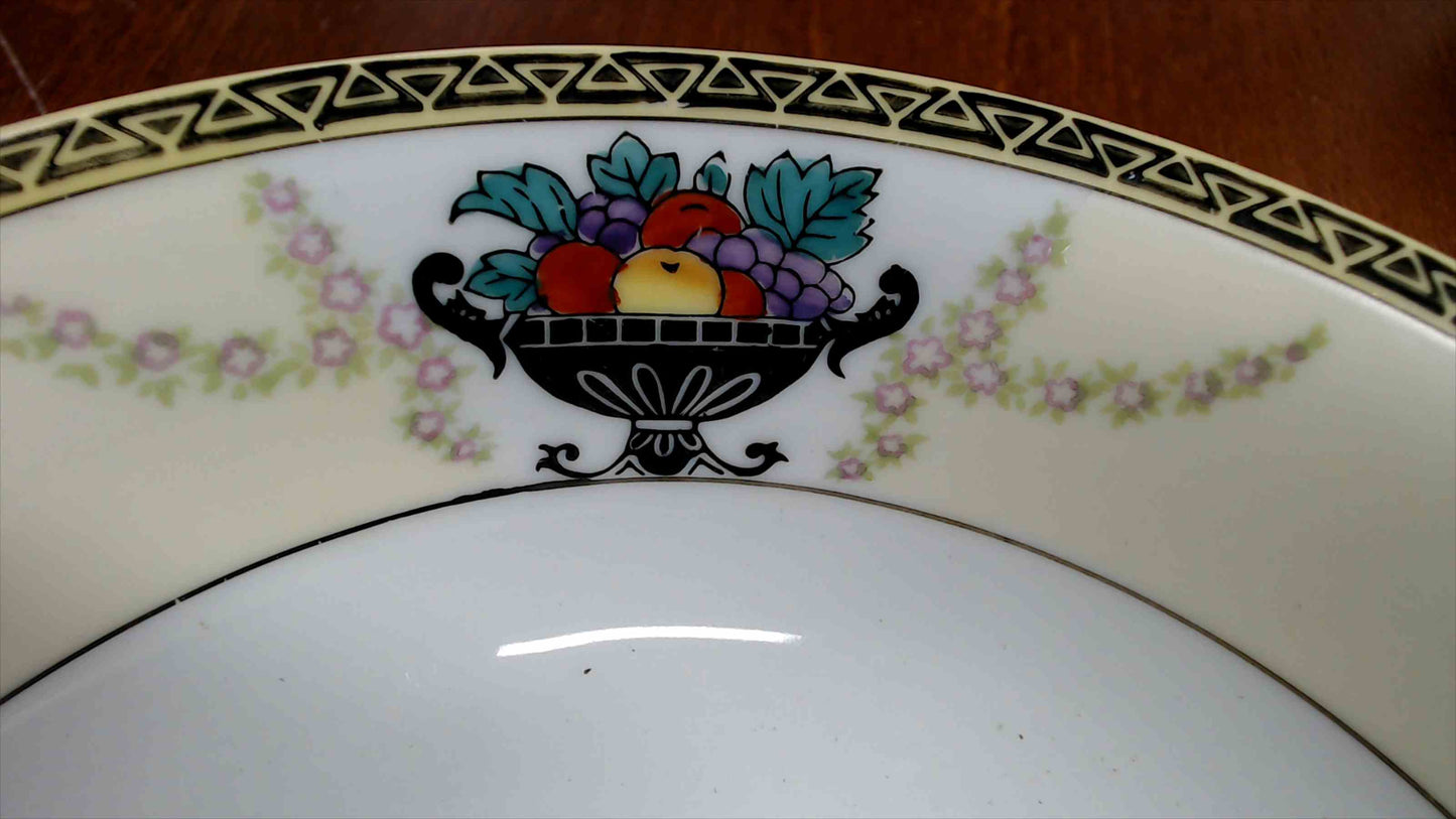 Noritake Hand-Painted Double-Handle Serving Bowl, Fruit Basket & Floral Swags, 9.5" – Japan (M-in-Wreath)