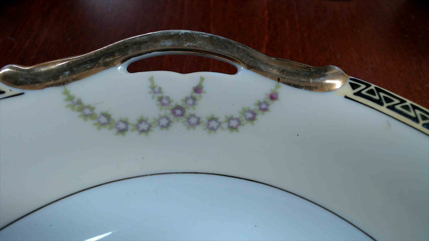 Noritake Hand-Painted Double-Handle Serving Bowl, Fruit Basket & Floral Swags, 9.5" – Japan (M-in-Wreath)