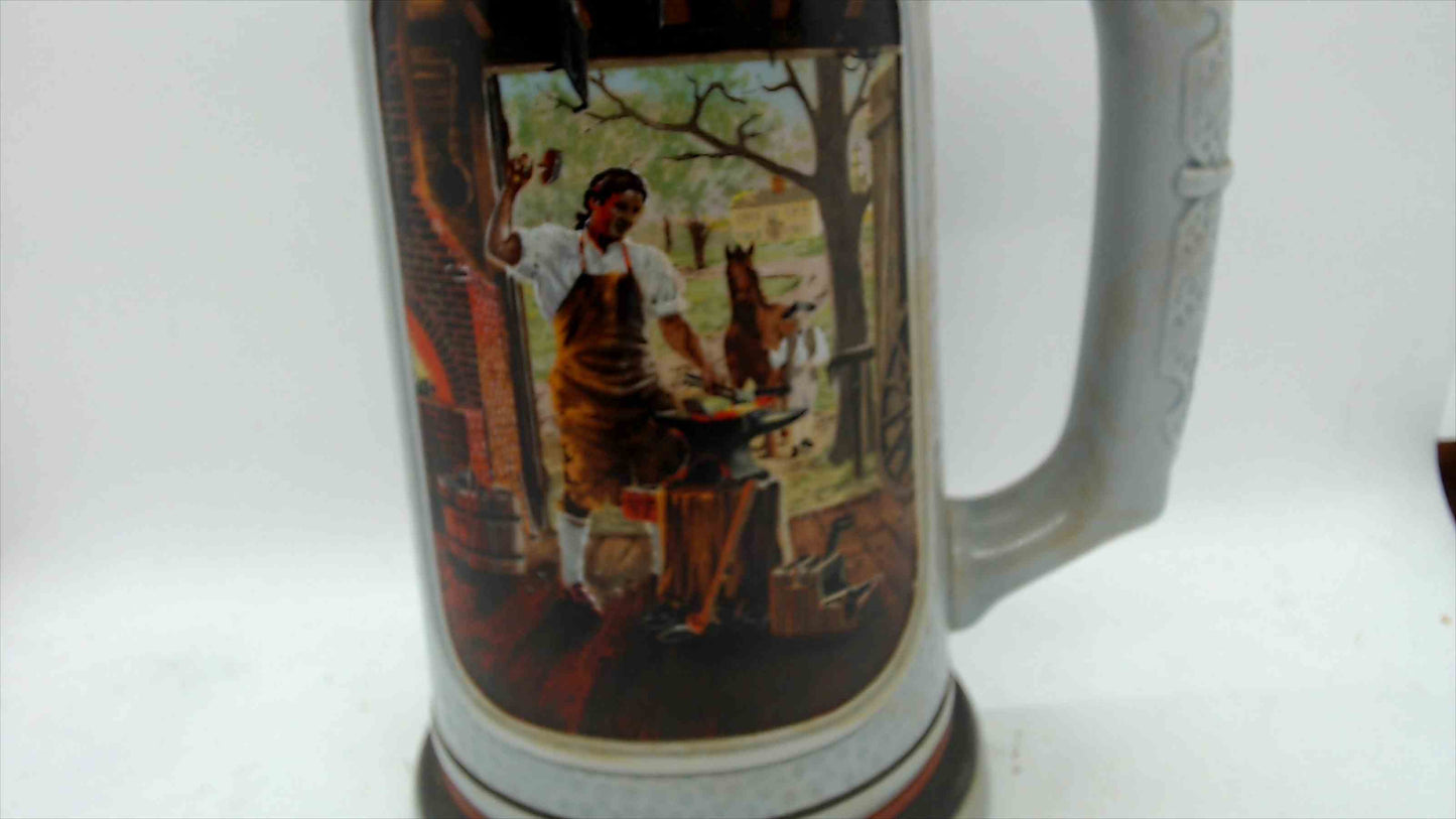 Avon “The Blacksmith” Stein – Building of America Series (1985) – 9" Lidded Beer Stein w/ Pewter Lid & Box