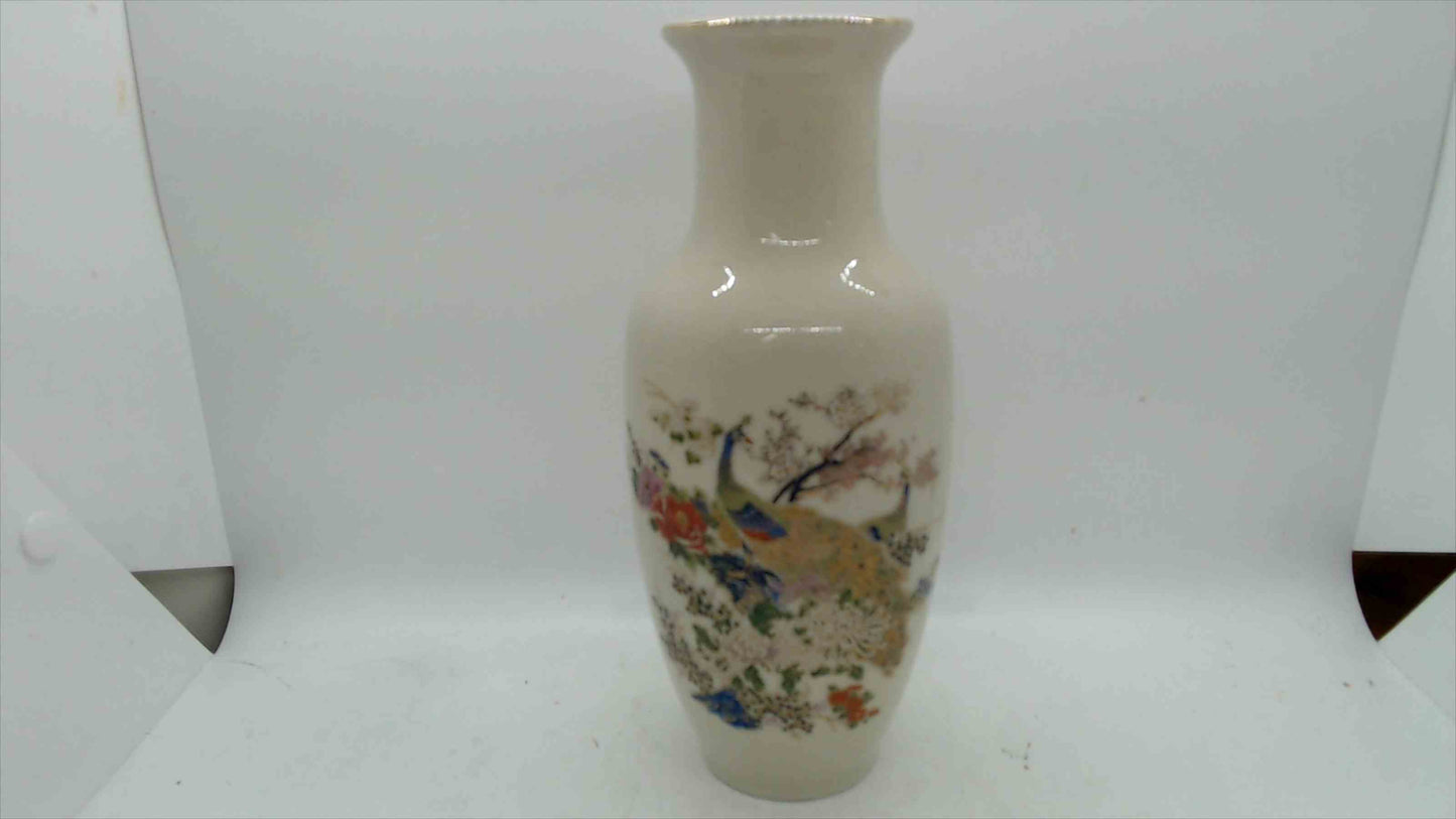 Japanese Porcelain Peacock Vase – Hand-Painted & Gilt, 8.25"