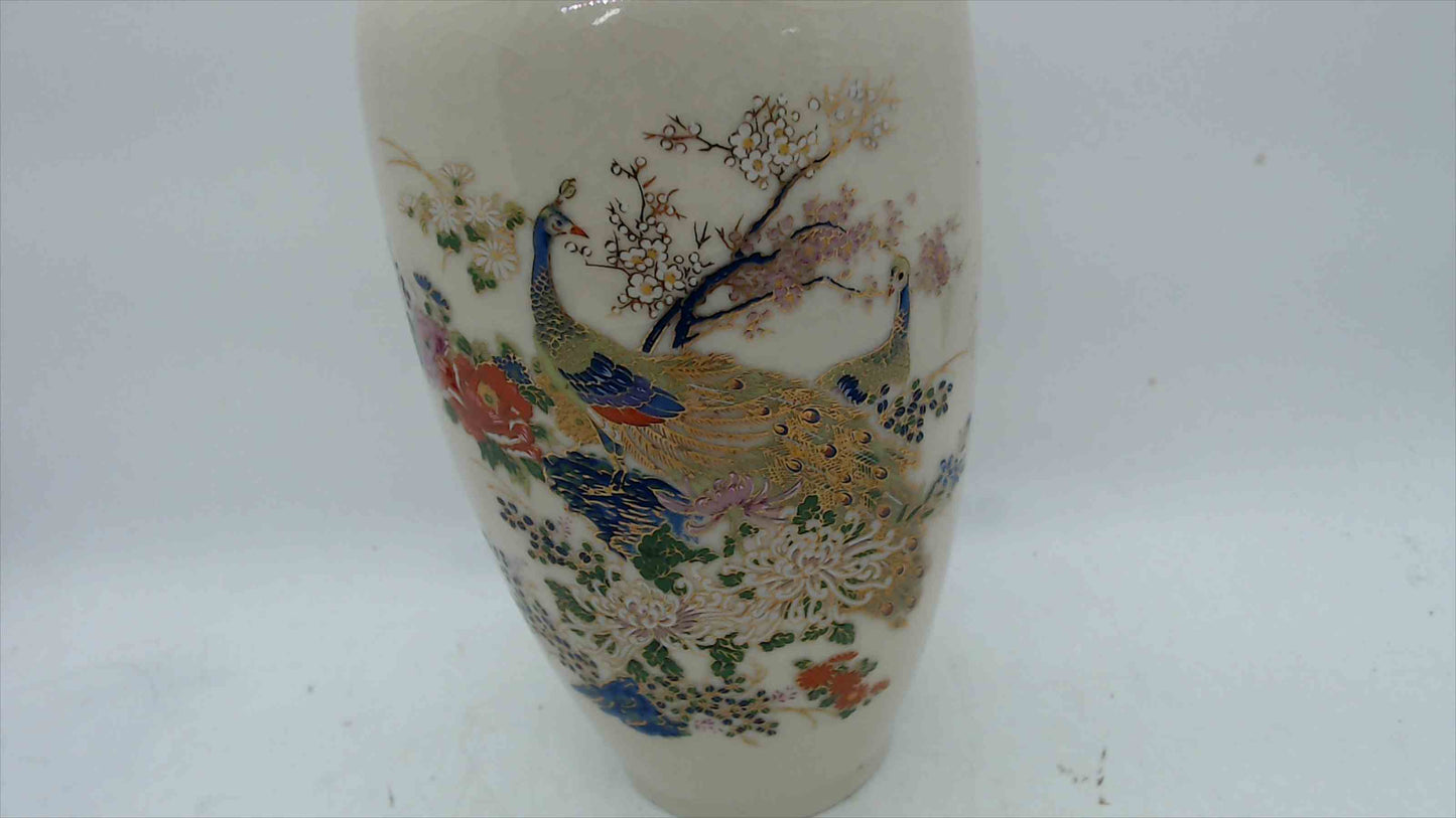 Japanese Porcelain Peacock Vase – Hand-Painted & Gilt, 8.25"