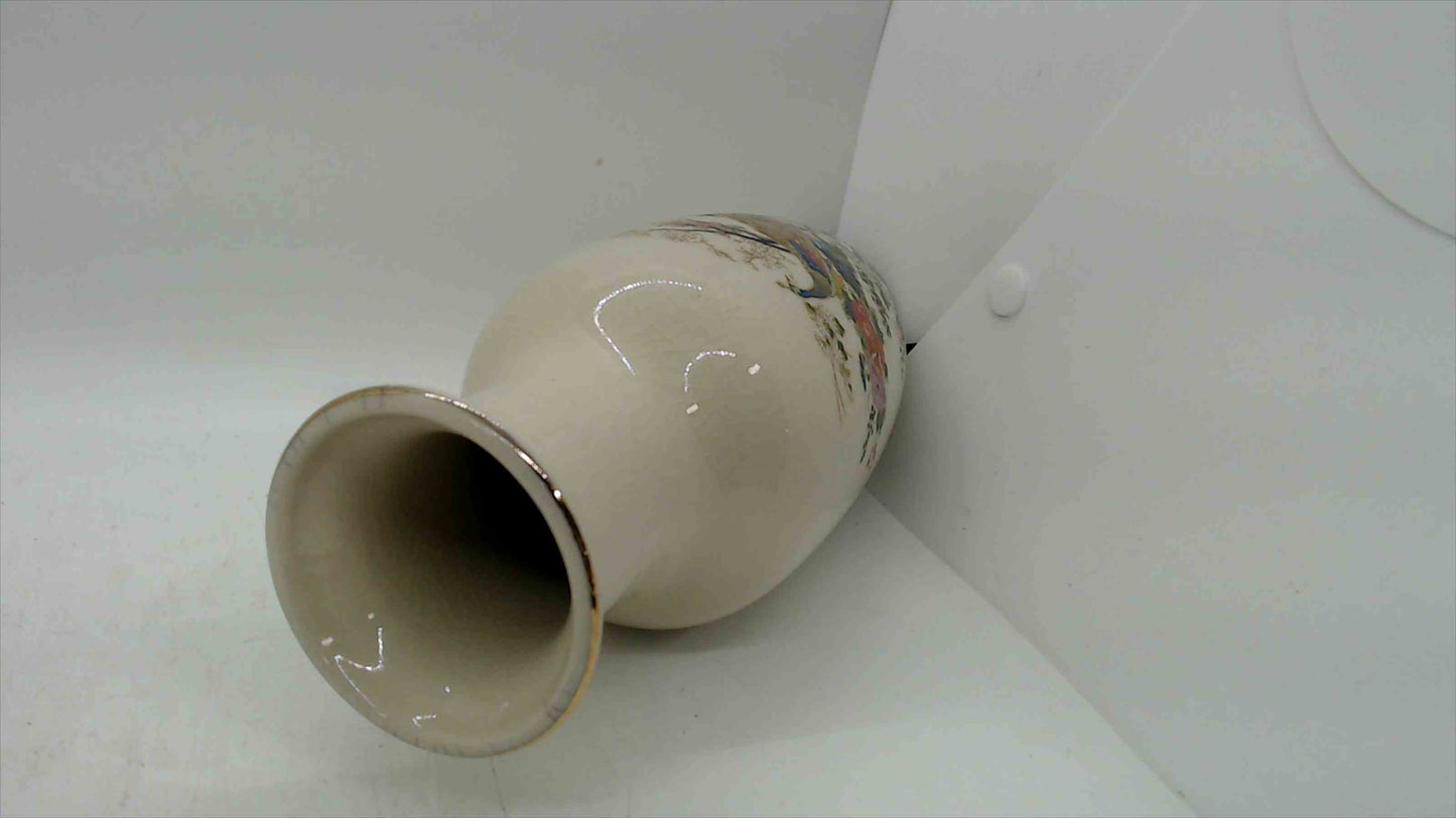 Japanese Porcelain Peacock Vase – Hand-Painted & Gilt, 8.25"