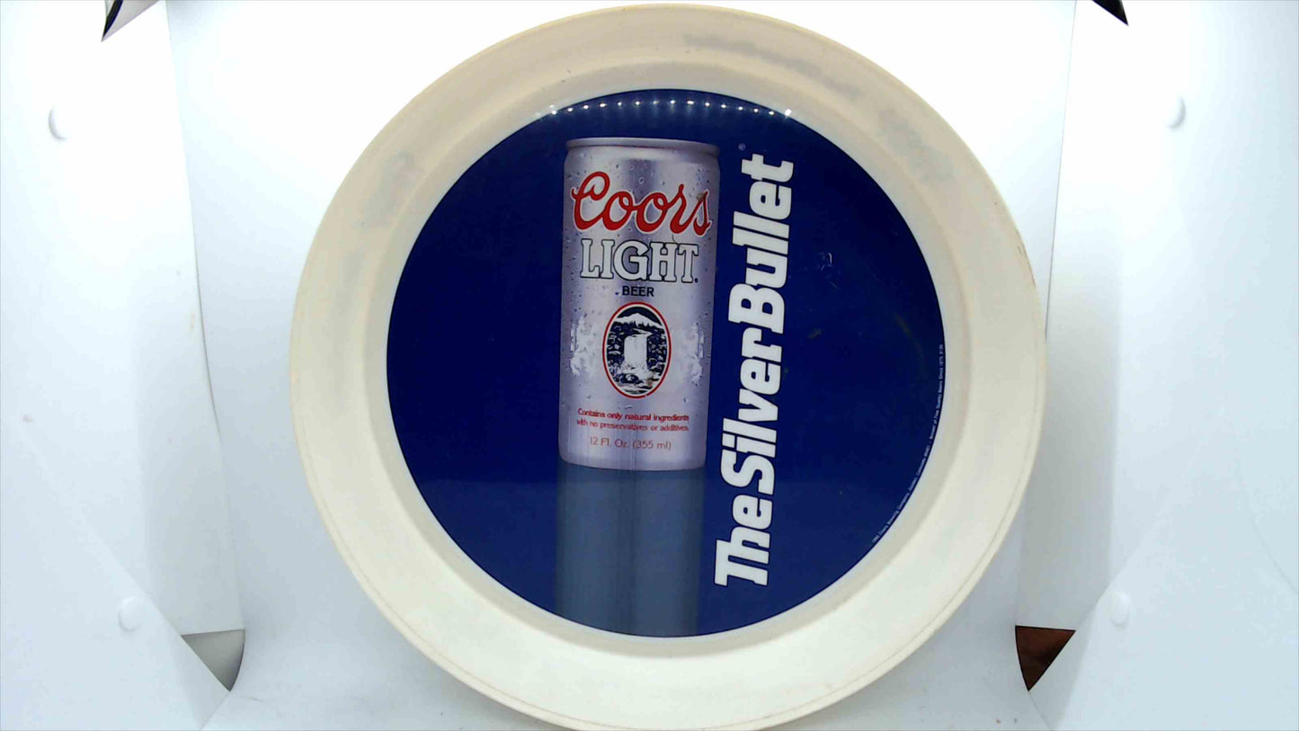 1990 Coors Light “The Silver Bullet” Plastic Bar Serving Tray – 13" Round
