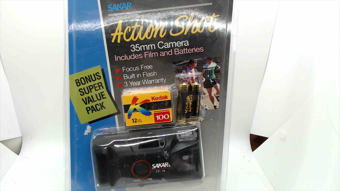 Sakar Action Shot 35mm Camera Kit w/ Kodak Gold 100 Film – Sealed Package (Batteries Expired)