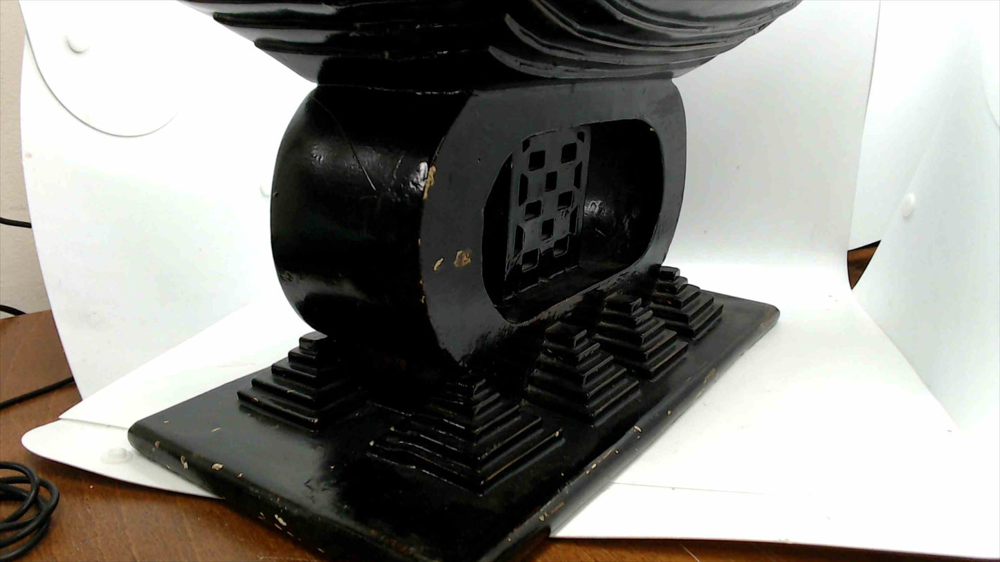 Vintage African-Style Cast Stool / Headrest – Black Tribal Motif – 15" x 9" x 8"