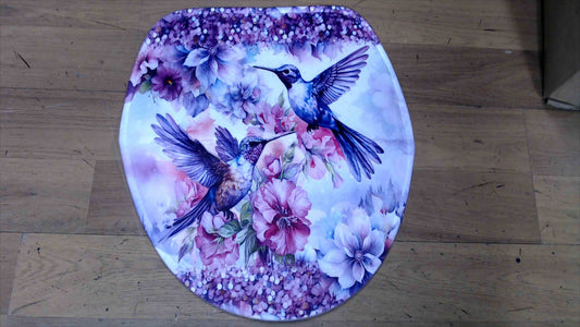 Hummingbird & Floral Bathroom Decor Set – 3 Rugs, Shower Curtain, Hooks & Gold Bird Accents – New