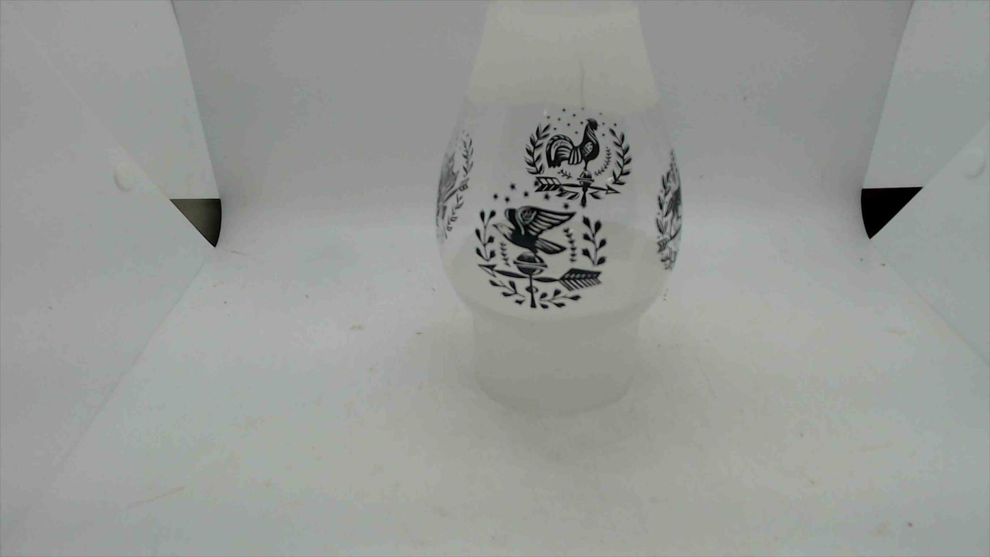 Vintage 8.5" Frosted Glass Hurricane Lamp Shade – Black Weathervane Rooster, Horse & Ship Design