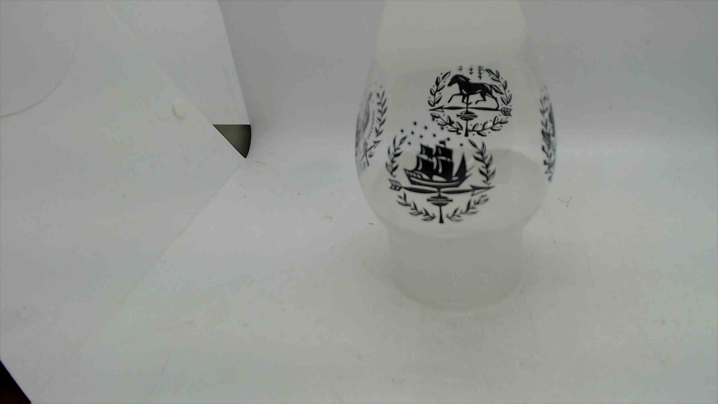 Vintage 8.5" Frosted Glass Hurricane Lamp Shade – Black Weathervane Rooster, Horse & Ship Design