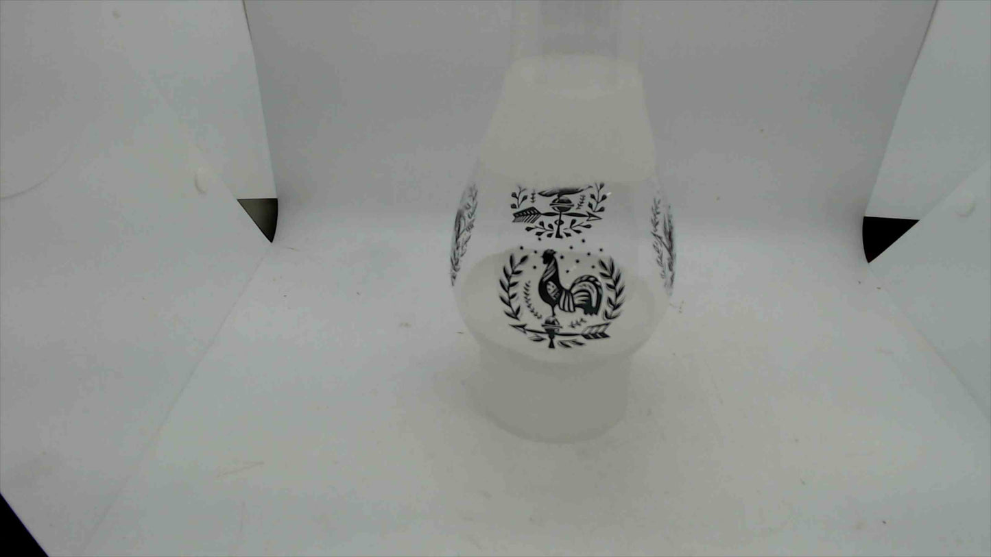 Vintage 8.5" Frosted Glass Hurricane Lamp Shade – Black Weathervane Rooster, Horse & Ship Design