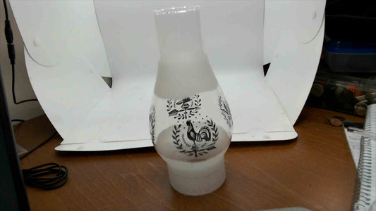 Vintage 8.5" Frosted Glass Hurricane Lamp Shade – Black Weathervane Rooster, Horse & Ship Design