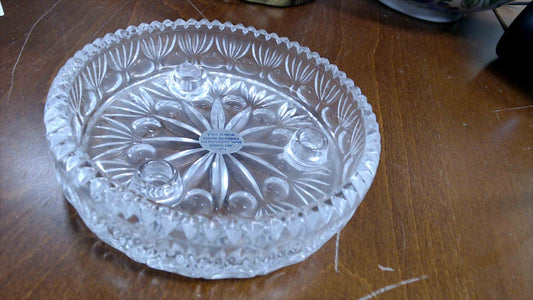 Princess House Full Lead Crystal 3-Candle Holder Dish 6" Round USA